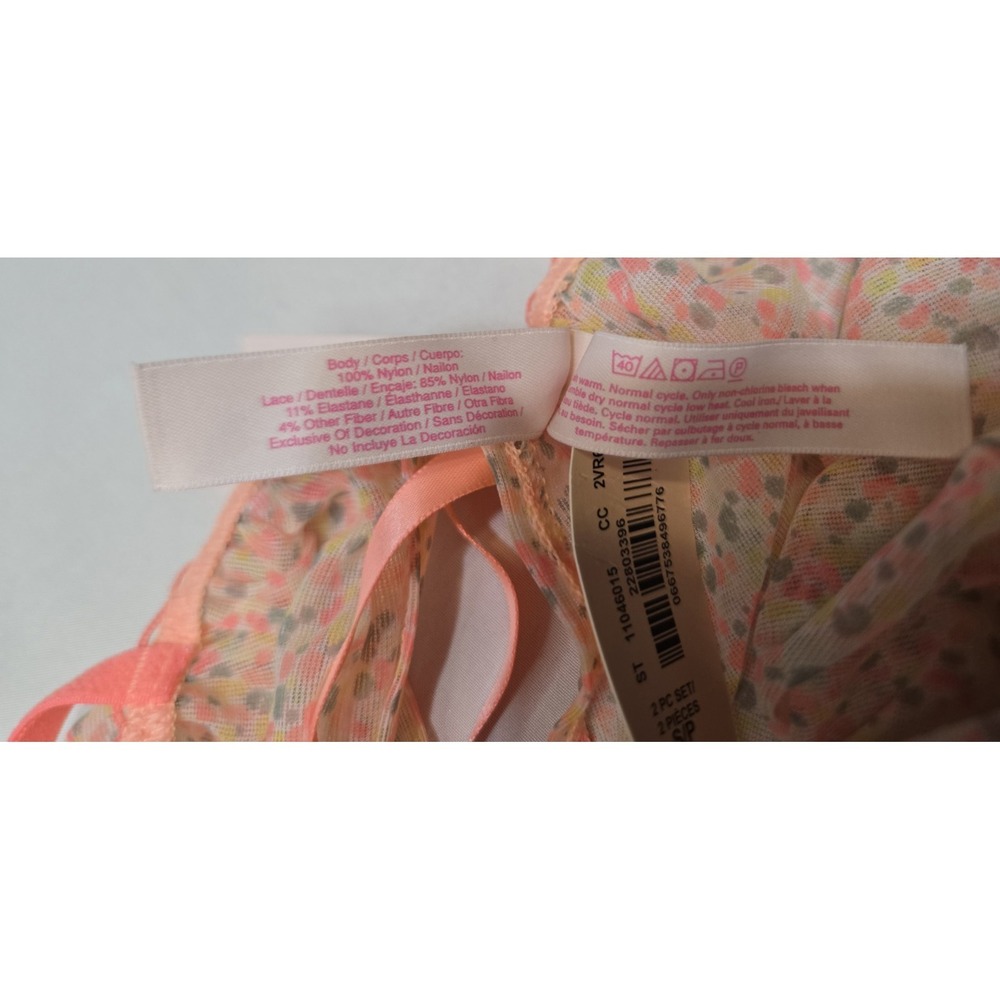 NWT Victoria's Secret Ditsy Floral Sheer Bright Lingerie Set Sz Small Adj Straps - Picture 9 of 10